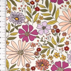 Jersey Stoff Baumwolljersey Blumen ecru grün lila rosa 1,48 m Breite