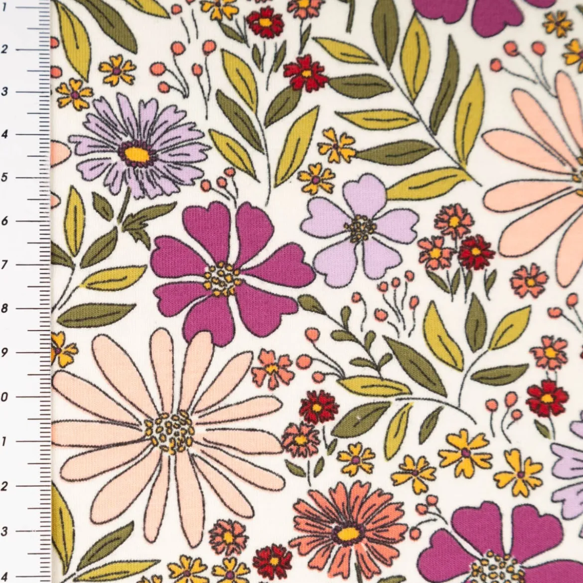 Jersey Stoff Baumwolljersey Blumen ecru grün lila rosa 1,48 m Breite