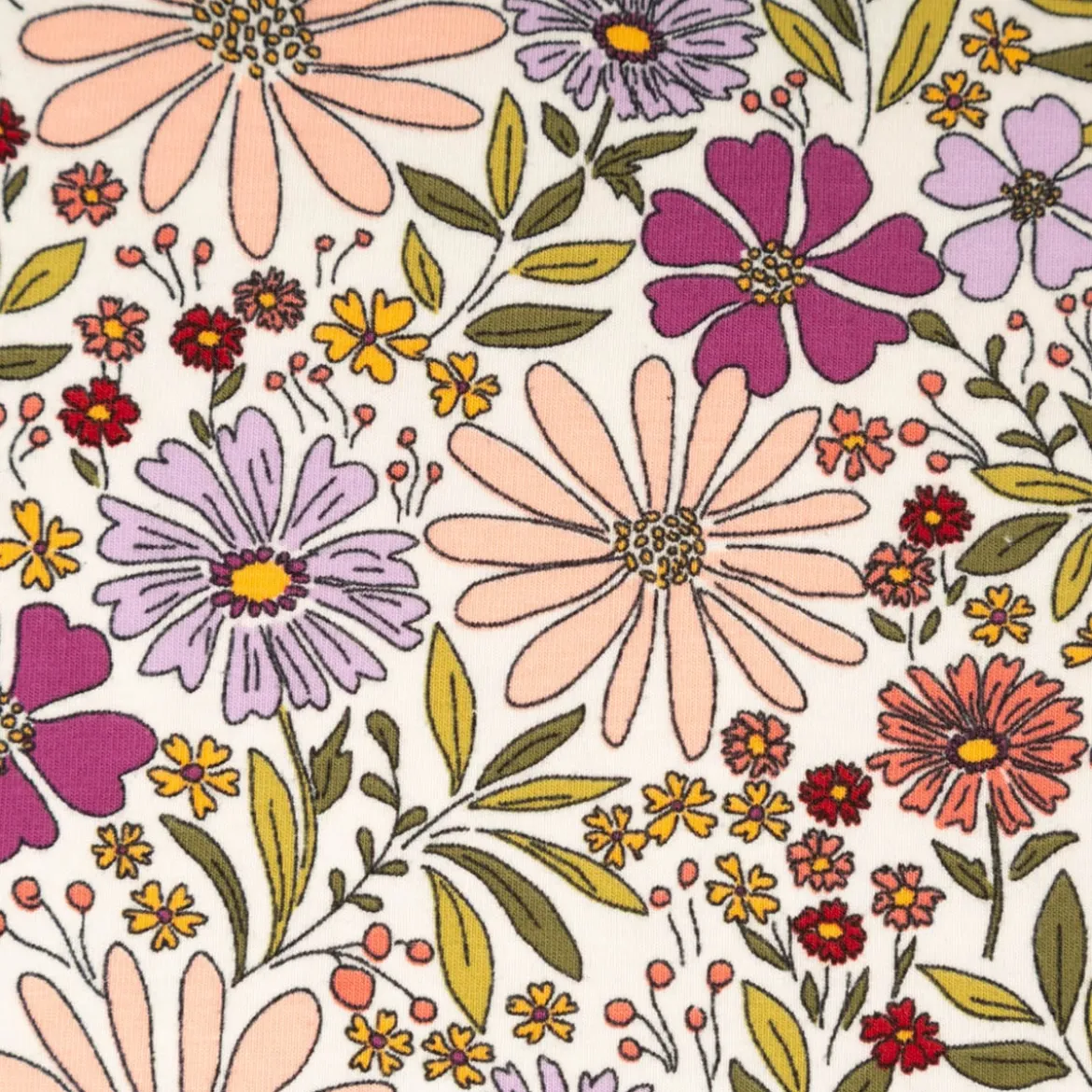 Jersey Stoff Baumwolljersey Blumen ecru grün lila rosa 1,48 m Breite
