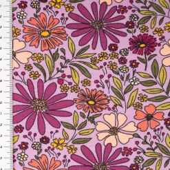 Jersey Stoff Baumwolljersey Blumen violett 1,48 m Breite