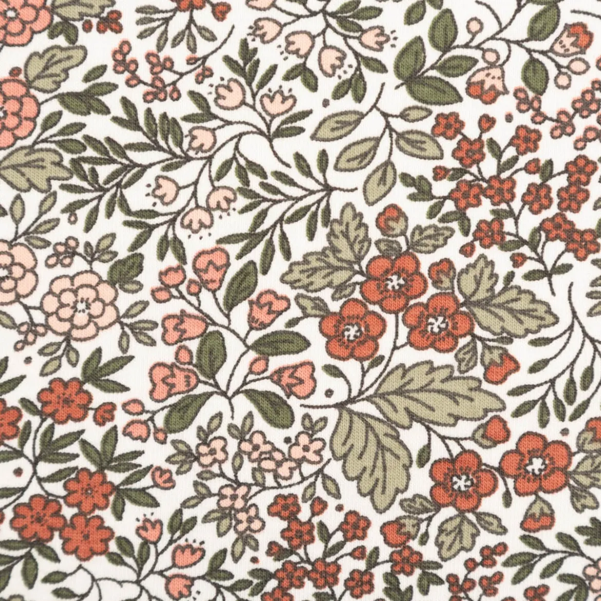 Jersey Stoff Baumwolljersey Blumen wollweiß rosa grün 1,50m Breite