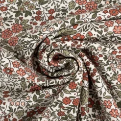 Jersey Stoff Baumwolljersey Blumen wollweiß rosa grün 1,50m Breite