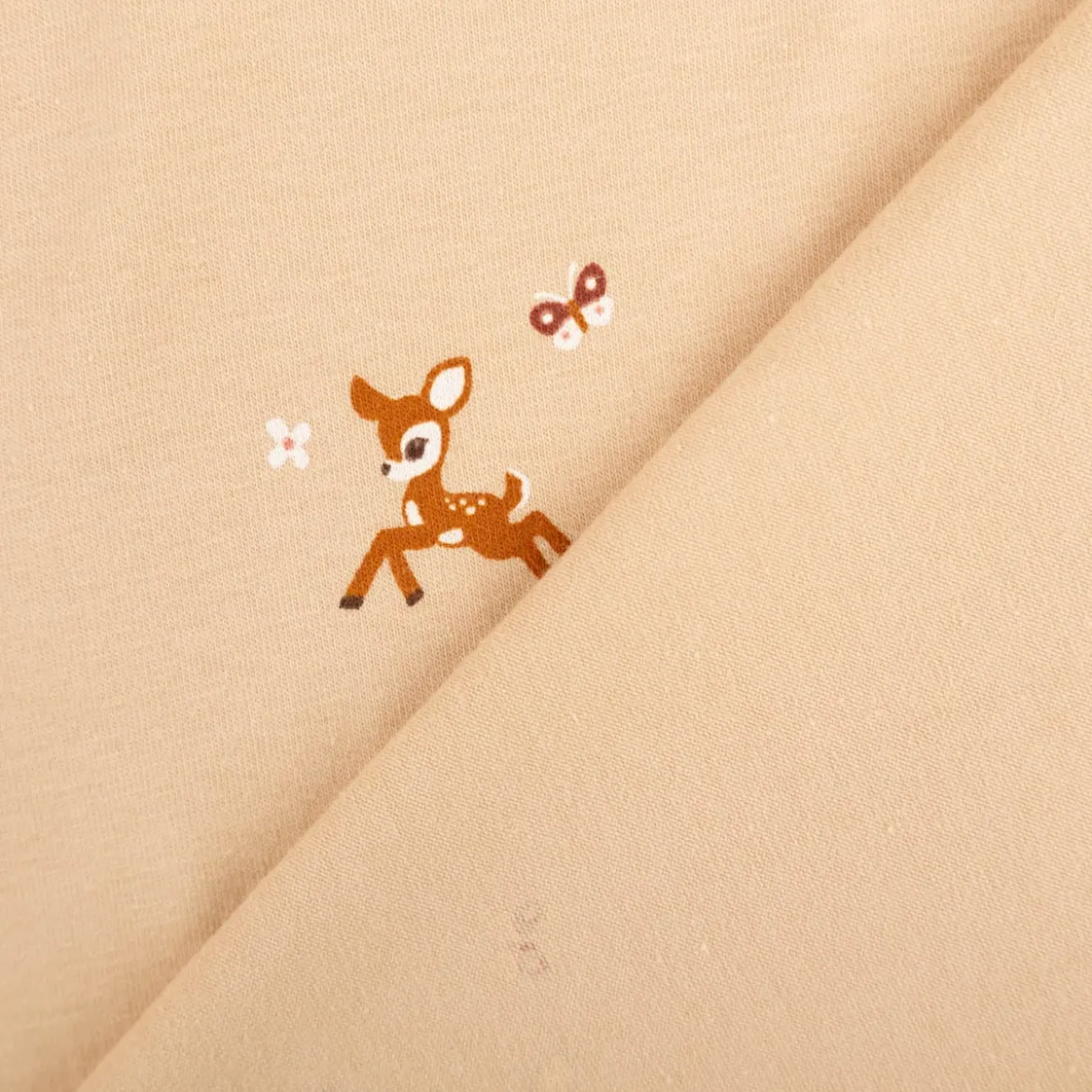 Jersey Stoff Baumwolljersey Rehkitz beige braun 1,50m Breite