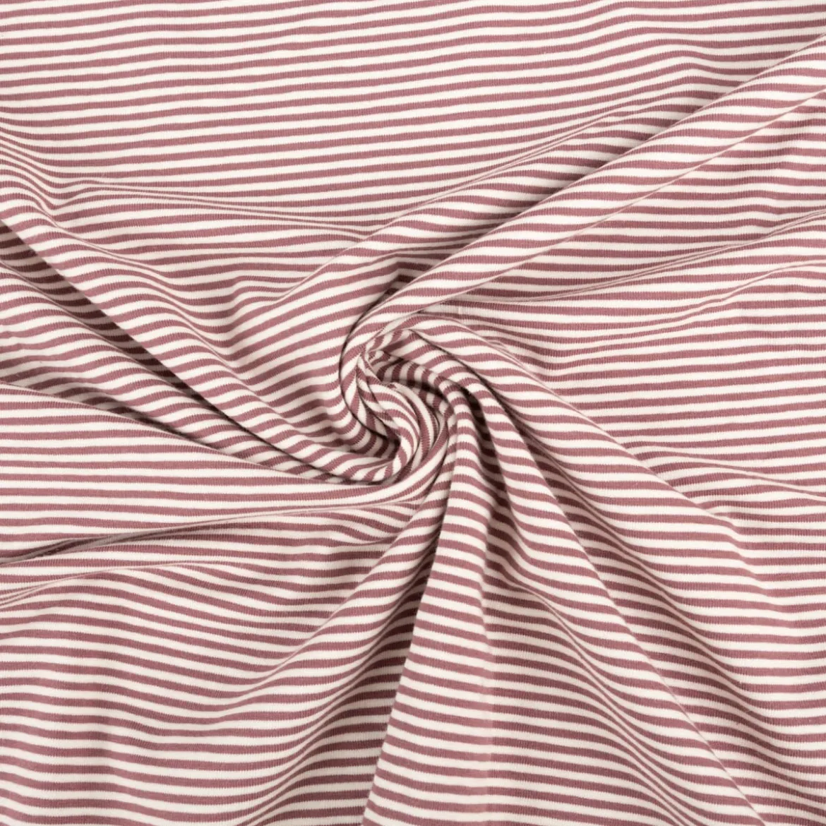 Jersey Stoff Baumwolljersey Yarn Dyed Streifen fein weiß mauve 1,50m Breite