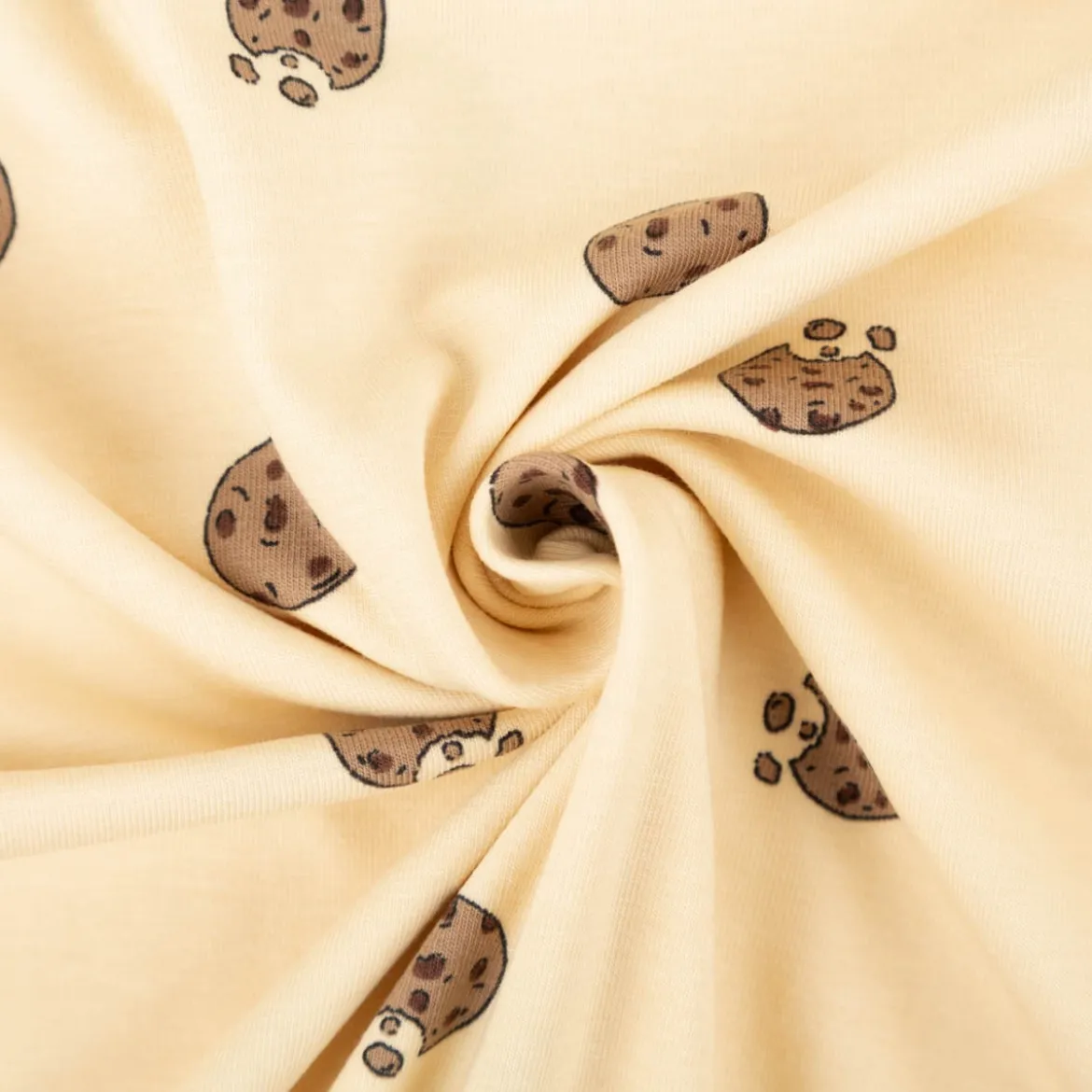 Jersey Stoff Baumwolljersey Cookies beige braun 1,50m Breite