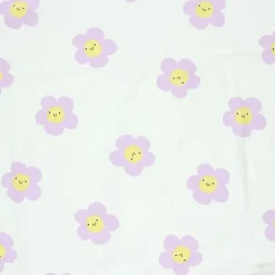 Jersey Stoff Baumwolljersey Blüten Smile wollweiß lila 1,50m Breite