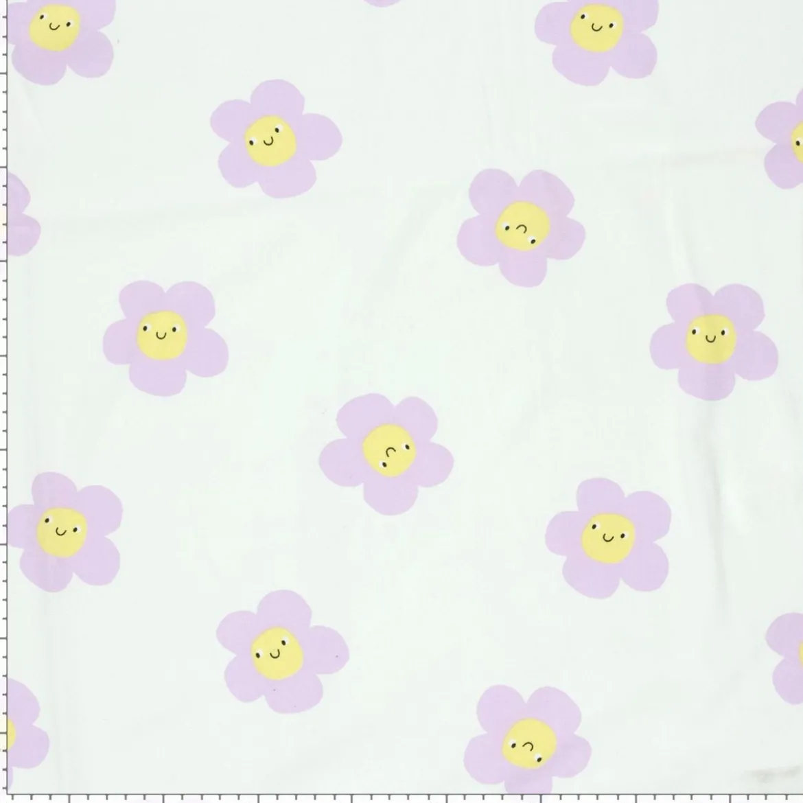 Jersey Stoff Baumwolljersey Blüten Smile wollweiß lila 1,50m Breite