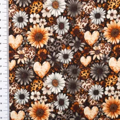 Jersey Stoff Baumwolljersey Digitaldruck Daisy Leo Herzen Blumen petrol orange weiß 1,5m Breite