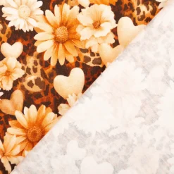 Jersey Stoff Baumwolljersey Digitaldruck Daisy Leo Herzen Blumen beige caramel braun 1,5m Breite