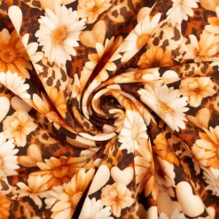 Jersey Stoff Baumwolljersey Digitaldruck Daisy Leo Herzen Blumen beige caramel braun 1,5m Breite