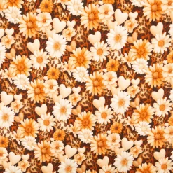 Jersey Stoff Baumwolljersey Digitaldruck Daisy Leo Herzen Blumen beige caramel braun 1,5m Breite