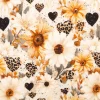 Jersey Stoff Baumwolljersey Digitaldruck Daisy Leo Herzen Blumen creme senfgelb schwarz 1,5m Breite