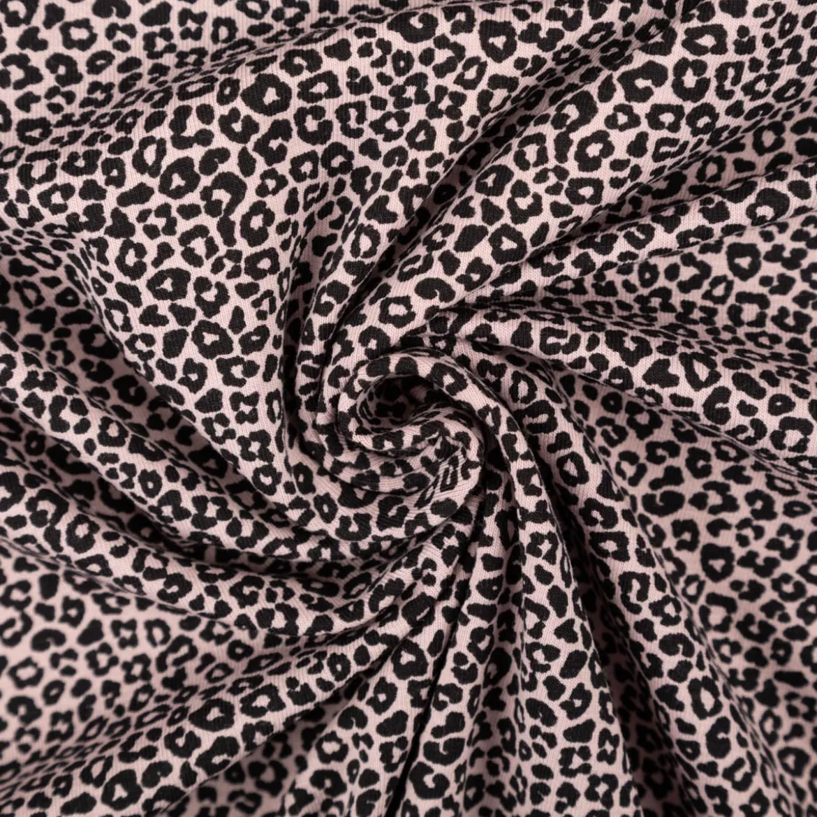Jersey Stoff Baumwolljersey Mini Leo Leomuster rosa flieder schwarz 1,5m Breite