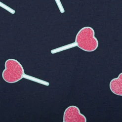Jersey Stoff Baumwolljersey mit Glitter Lollypop dunkelblau pink 1,4m Breite