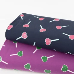 Jersey Stoff Baumwolljersey mit Glitter Lollypop dunkelblau pink 1,4m Breite