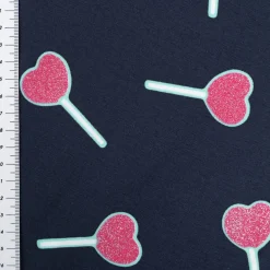 Jersey Stoff Baumwolljersey mit Glitter Lollypop dunkelblau pink 1,4m Breite