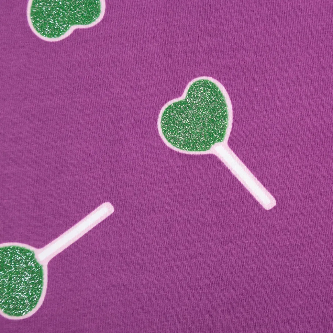 Jersey Stoff Baumwolljersey mit Glitter Lollypop lila grün 1,4m Breite