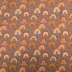 Jersey Stoff Digitaldruck Aquarell Regebogen Punkte Herzen braun orange 1,4m Breite