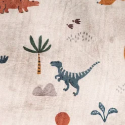 Jersey Stoff Digitaldruck Dinos Vulkan Palmen beige braun 1,45m Breite