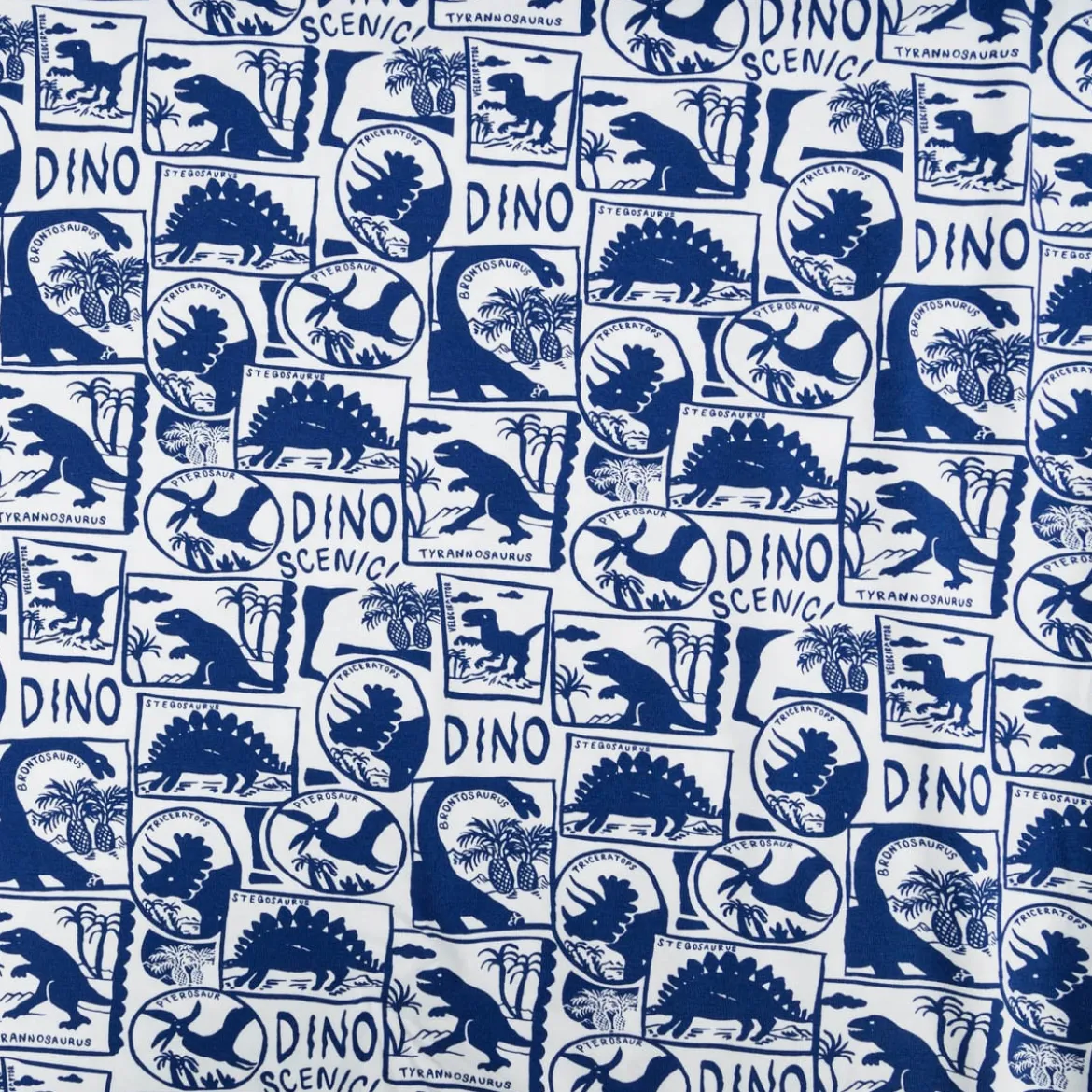 Jersey Stoff DINO SCENIC Dinosaurier weiß blau 1,5m Breite