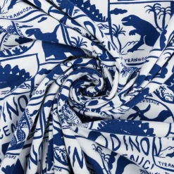 Jersey Stoff DINO SCENIC Dinosaurier weiß blau 1,5m Breite
