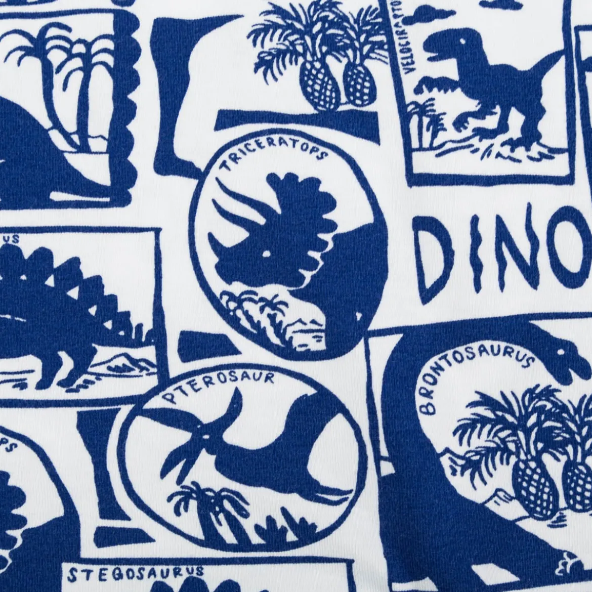 Jersey Stoff DINO SCENIC Dinosaurier weiß blau 1,5m Breite