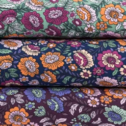 Jersey Stoff FLOWERS Blumen Blätter dunkelblau bunt 1,5m Breite
