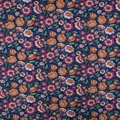 Jersey Stoff FLOWERS Blumen Blätter dunkelblau bunt 1,5m Breite