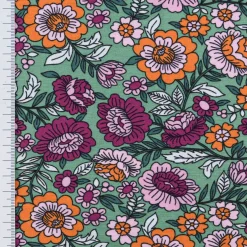 Jersey Stoff FLOWERS Blumen Blätter grün bunt 1,5m Breite