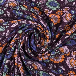 Jersey Stoff FLOWERS Blumen Blätter violett bunt 1,5m Breite
