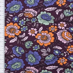 Jersey Stoff FLOWERS Blumen Blätter violett bunt 1,5m Breite