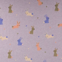 Jersey Stoff Melange Bunnies Hasen lila 1,48m Breite