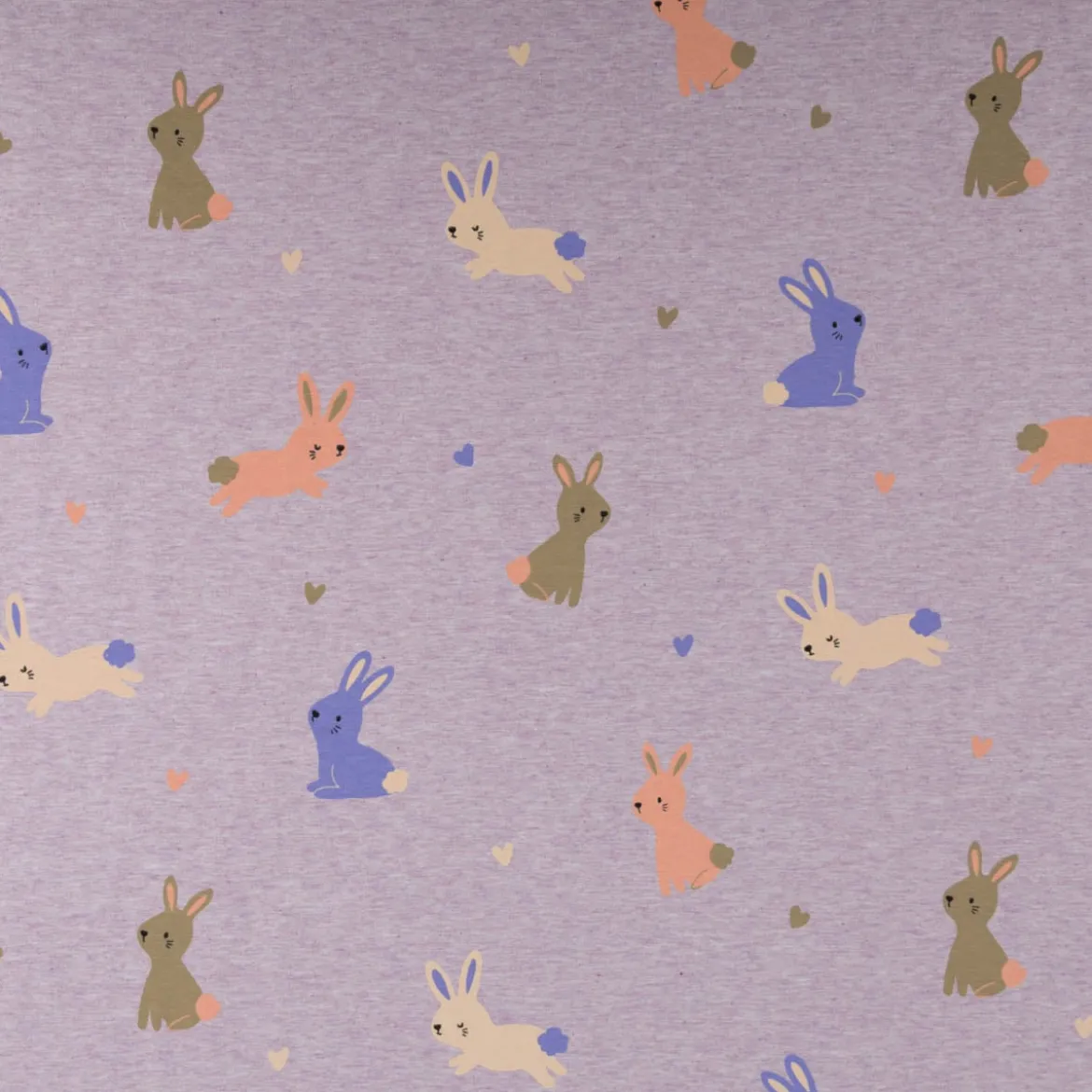 Jersey Stoff Melange Bunnies Hasen lila 1,48m Breite