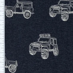 Jersey Stoff Melange Cars Monstertrucks dunkelblau meliert 1,48m Breite