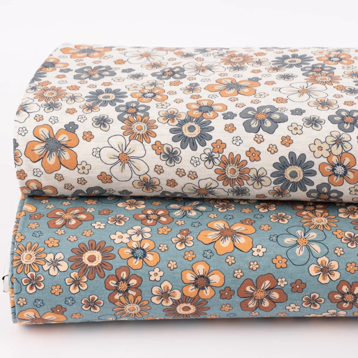 Jerseystoff Meterware Blumen Melange Flowers blau meliert 1,48m Breite