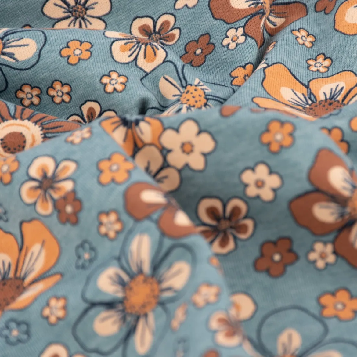 Jerseystoff Meterware Blumen Melange Flowers blau meliert 1,48m Breite
