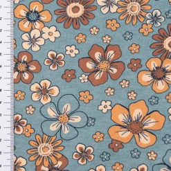 Jerseystoff Meterware Blumen Melange Flowers blau meliert 1,48m Breite