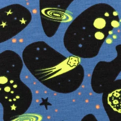 Jersey Stoff NEON SPACE Weltraum Rakete blau neon gelb 1,45m Breite