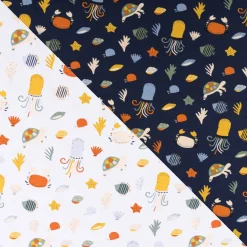 Jersey Stoff OCEAN ANIMALS Krabbe Schildkröte dunkel blau bunt 1,5m Breite