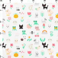 Jersey Stoff Pixel Art Tiere Stoffabschnitt von Rico Design 80x100cm weiß bunt