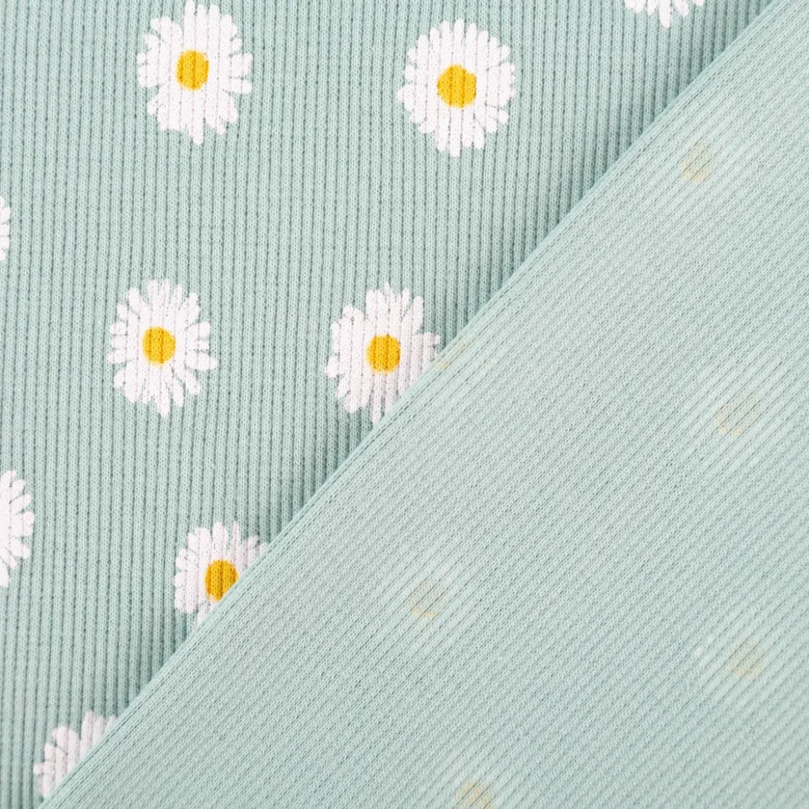 Jersey Stoff Rippjersey Baumwolle Blumen hellblau 1,20m Breite