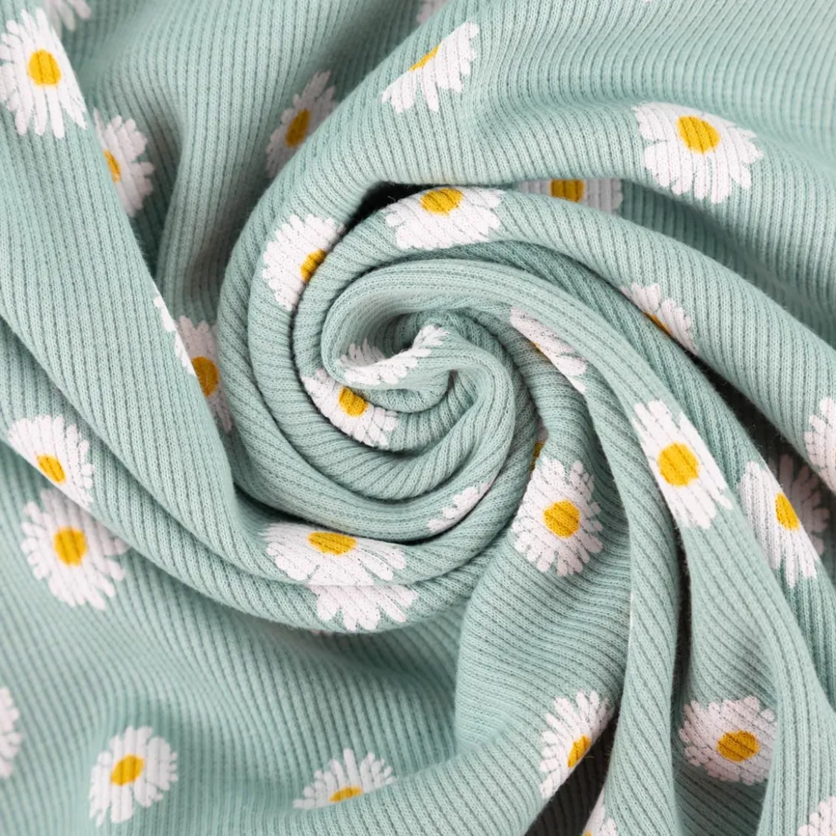 Jersey Stoff Rippjersey Baumwolle Blumen hellblau 1,20m Breite