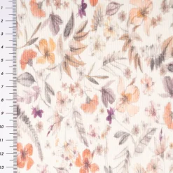Jersey Stoff Rippjersey Baumwolle Blumen Blätter wollweiß orange 1,35m Breite