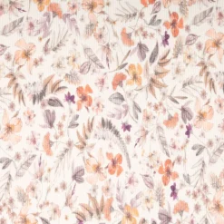 Jersey Stoff Rippjersey Baumwolle Blumen Blätter wollweiß orange 1,35m Breite