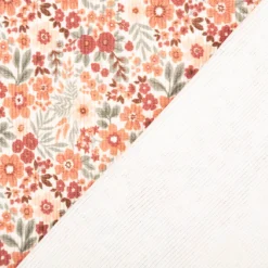 Jersey Stoff Rippjersey Baumwolle Blumen wollweiß orange grün 1,35m Breite