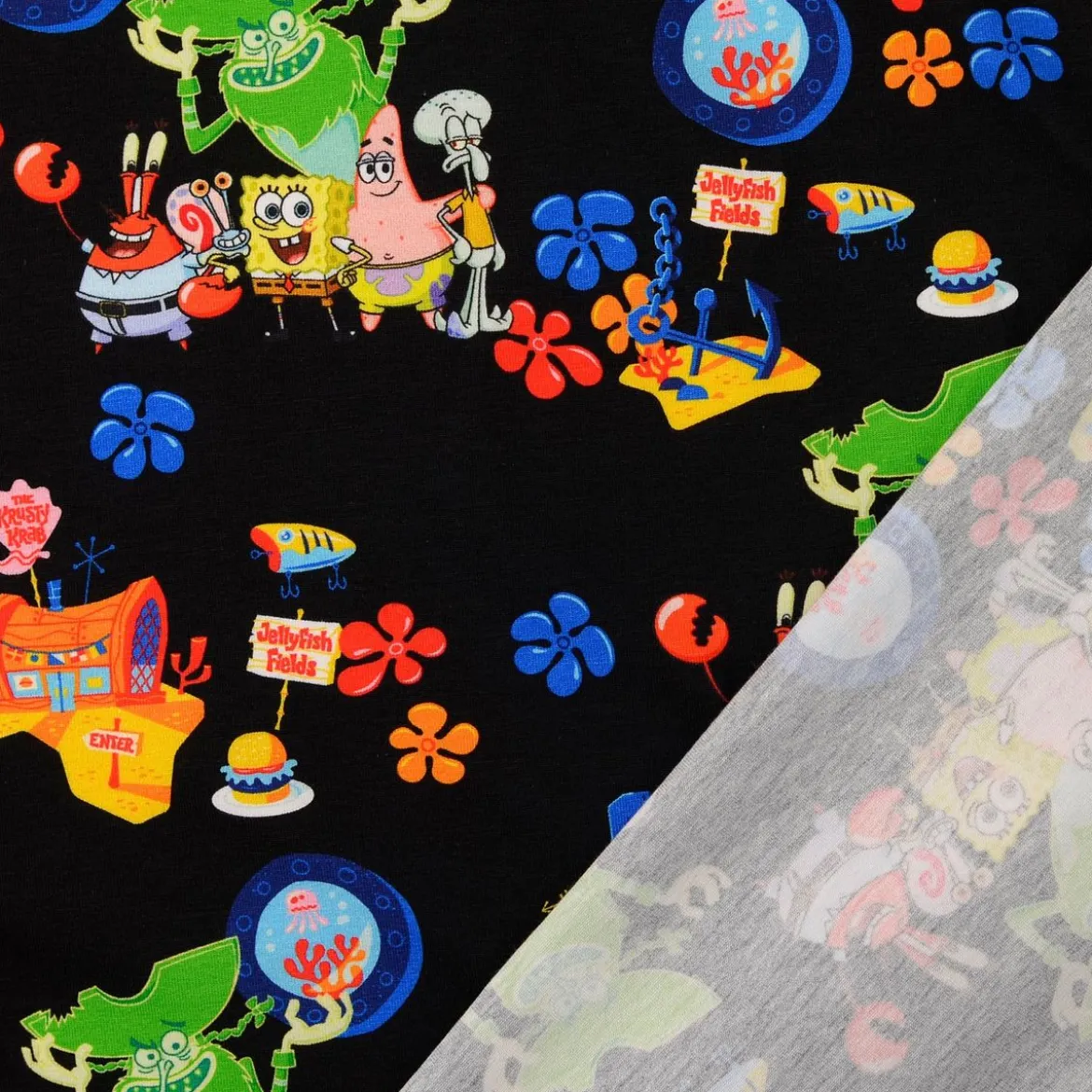 Jersey Stoff Sponge Bob Baumwolljersey Digitaldruck 200g/qm schwarz bunt 152cm Breite