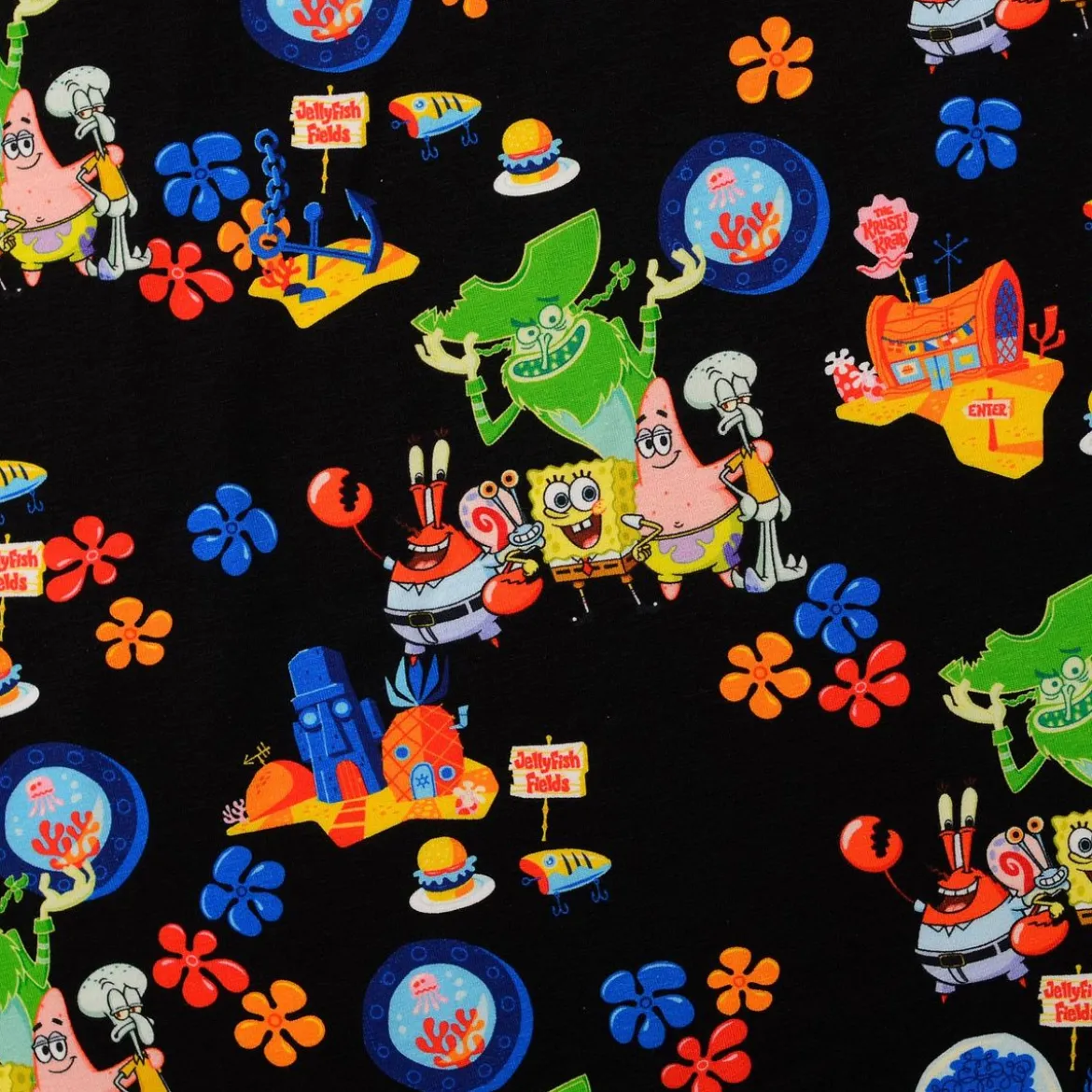 Jersey Stoff Sponge Bob Baumwolljersey Digitaldruck 200g/qm schwarz bunt 152cm Breite