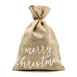 Jutesack Weihnachtssack Geschenkesack merry christmas natur weiß 30x42cm