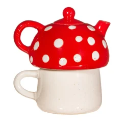 Kanne und Tasse Tea for One Fliegenpilz Keramik von Sass & Belle 13,5x10,5cm