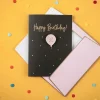Karte mit Umschlag Happy Birthday 30 mit Emaille Anstecker Luftballon schwarz rosa goldfarbig 14,8x10,5cm